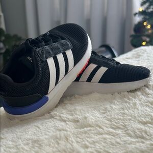 adidas Kids Black and White Sneakers with Blue Detail
